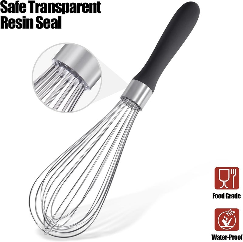 Doosu 18/8 Stainless Steel Balloon Whisk, Kitchen Whisk for Cooking Handheld Egg Beater with Rust-Proof Sturdy Wires & Non-Slip Silicone Handle for Beating, Stirring, Blending (8 Wires, Black) - Image 5